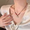 New Chinese-style red agate peace pendant necklace accessory, a delicate and elegant women's neckchain, a light luxury, niche and high-end collarbone chain Application Scenario